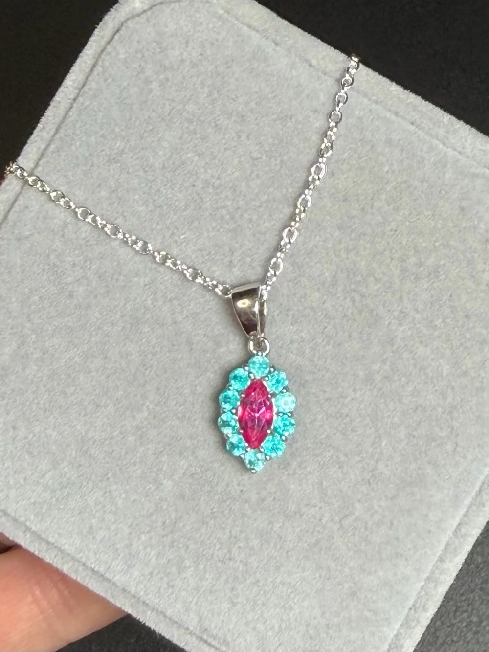 Exquisite Natural Paraiba Blue & Pink Topaz 1.60CT Pendant Necklace 925 SS 18”